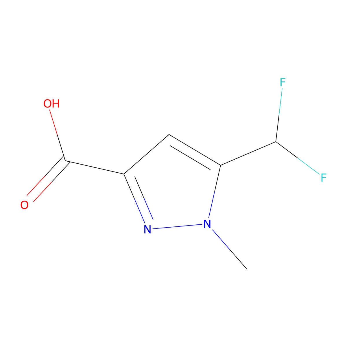 5-(difluoromethyl)-1-methyl-1H-pyrazole-3-carboxylic acid molecular structure, CAS 1174308-83-8