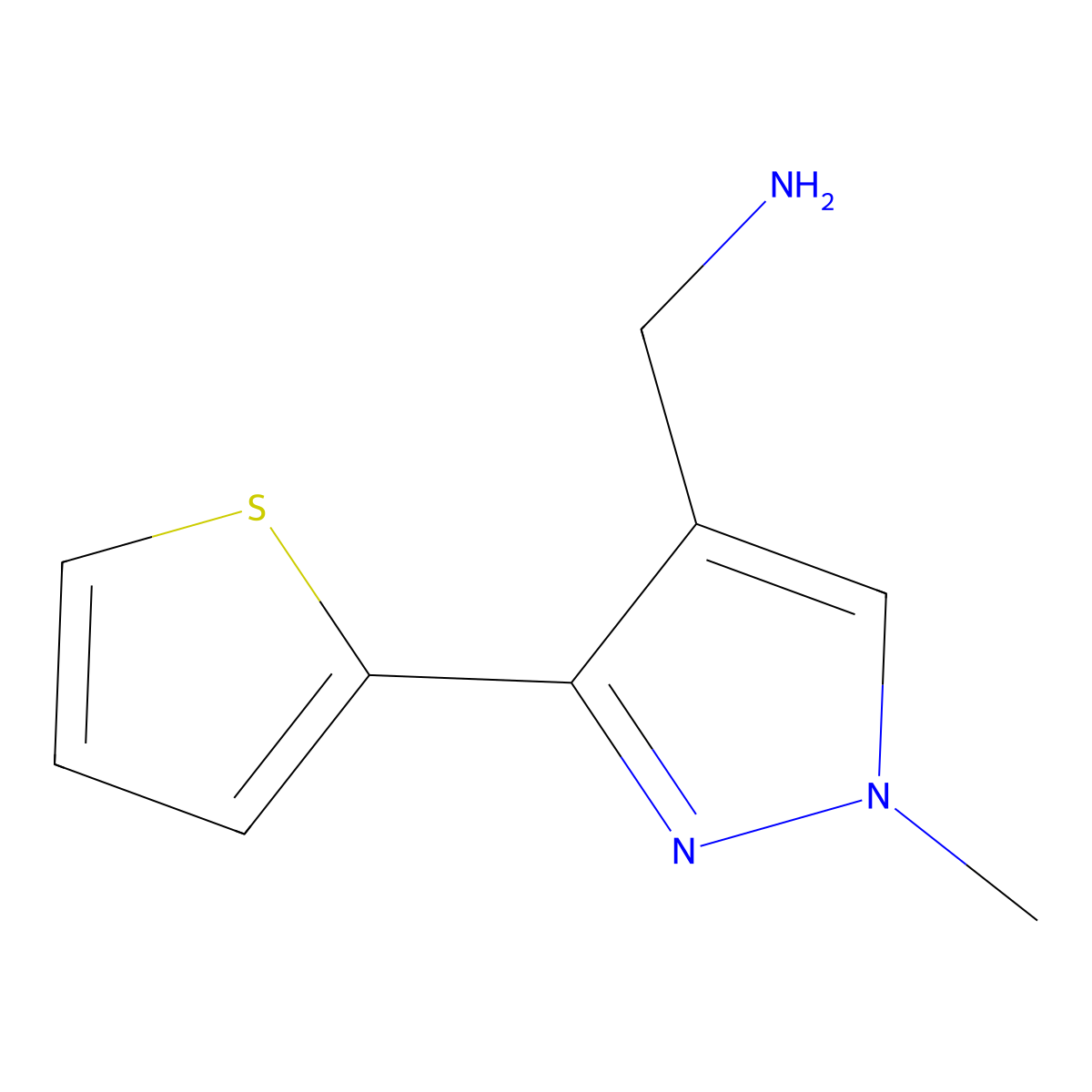 (1-methyl-3-(thiophen-2-yl)-1H-pyrazol-4-yl)methanamine molecular structure, CAS 1174309-20-6