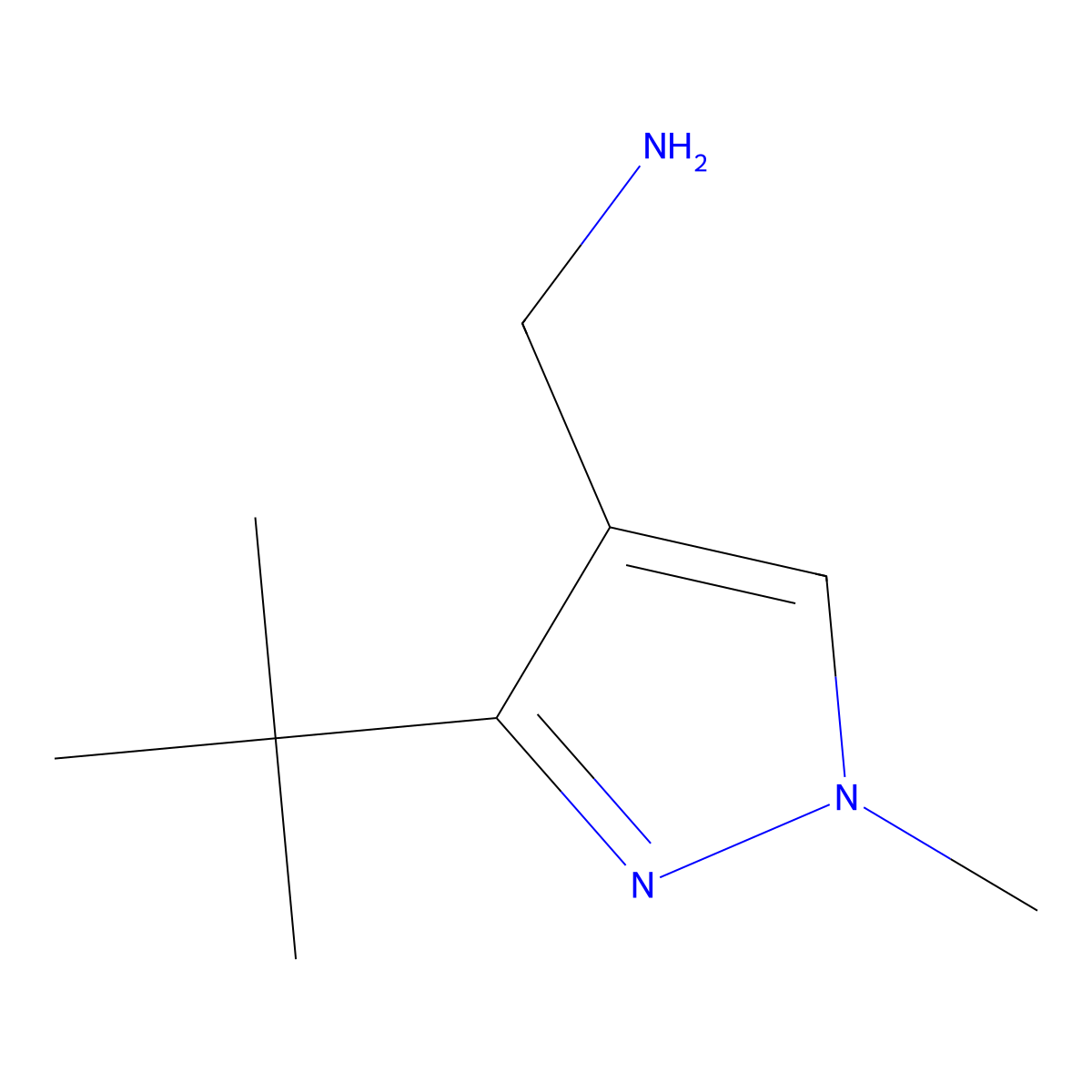 (3-tert-butyl-1-methyl-1H-pyrazol-4-yl)methanamine molecular structure, CAS 1174309-25-1