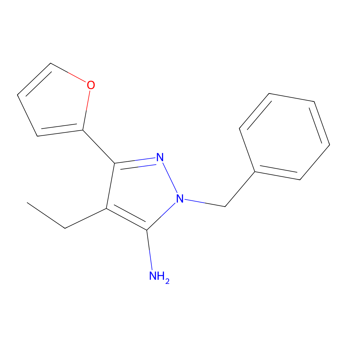 1-benzyl-4-ethyl-3-(furan-2-yl)-1H-pyrazol-5-amine molecular structure, CAS 1174309-42-2
