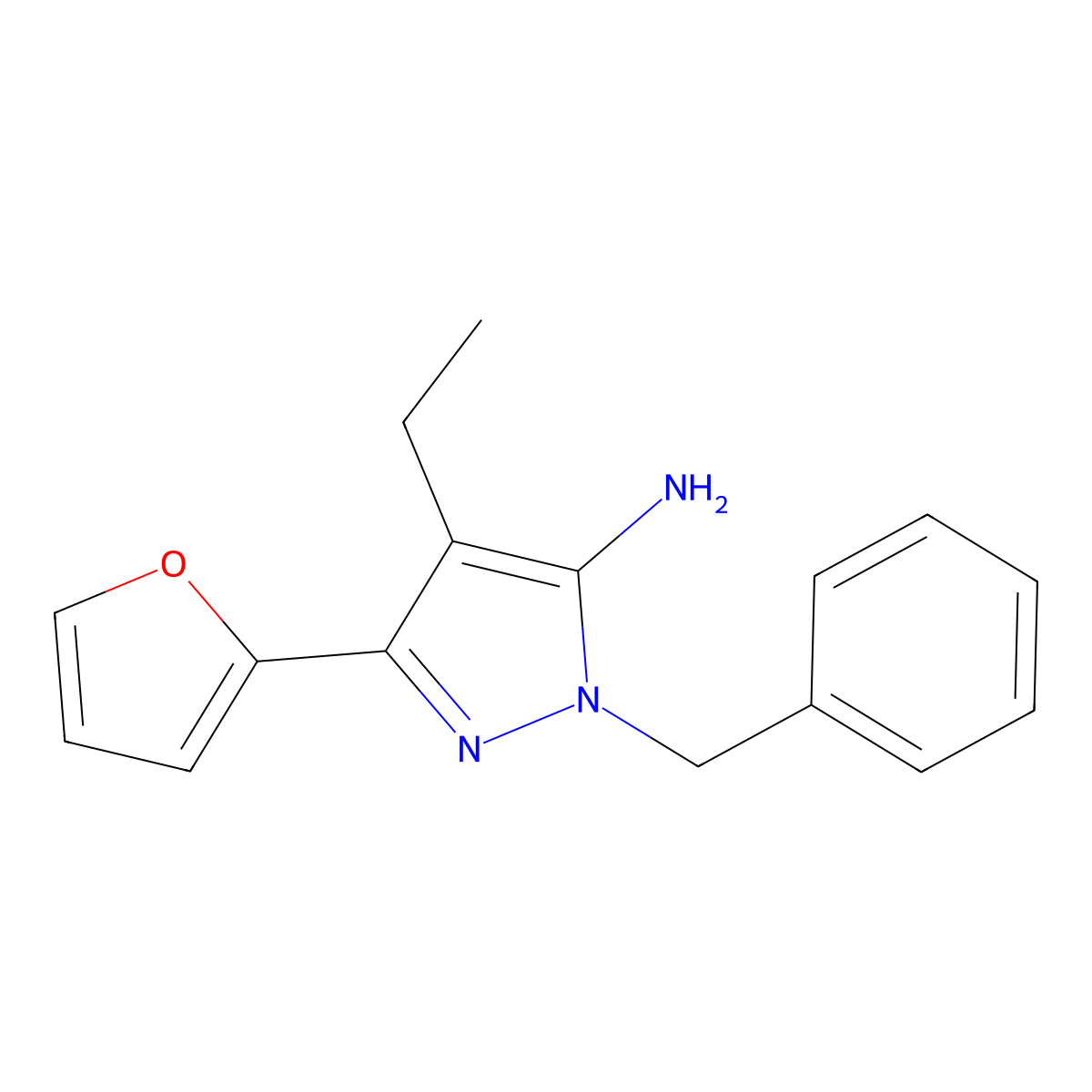 1-benzyl-4-ethyl-3-(furan-2-yl)-1H-pyrazol-5-amine molecular structure, CAS 1174309-42-2