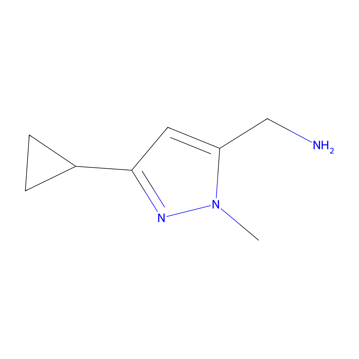 (3-cyclopropyl-1-methyl-1H-pyrazol-5-yl)methanamine molecular structure, CAS 1174309-87-5