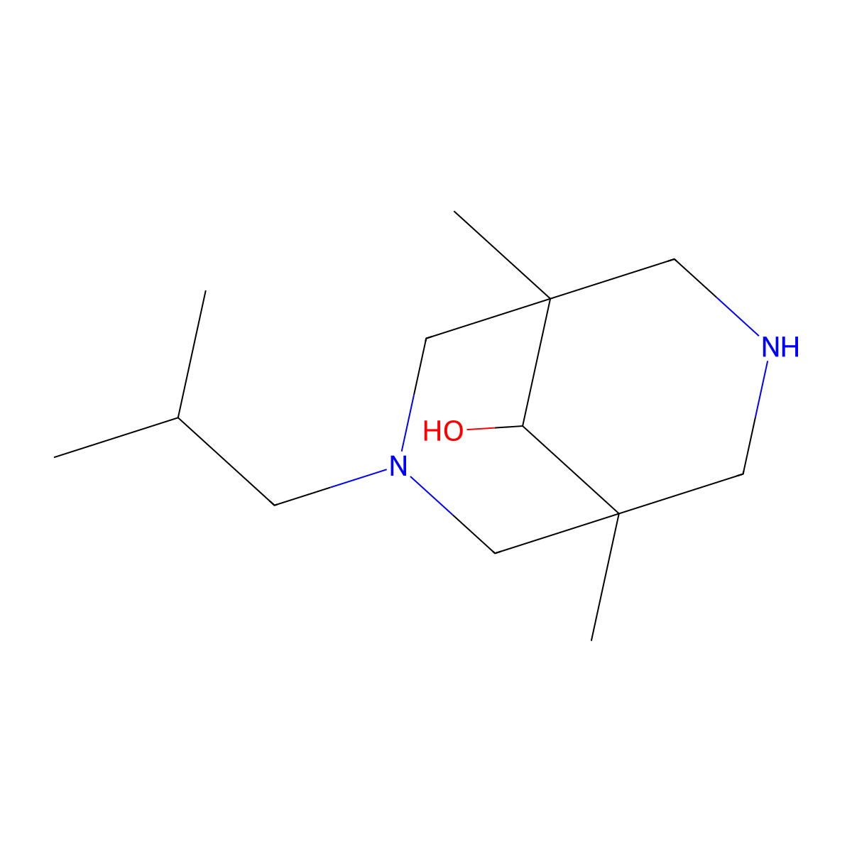 1,5-Dimethyl-3-(2-methylpropyl)-3,7-diazabicyclo[3.3.1]nonan-9-ol molecular structure, CAS 1174309-99-9