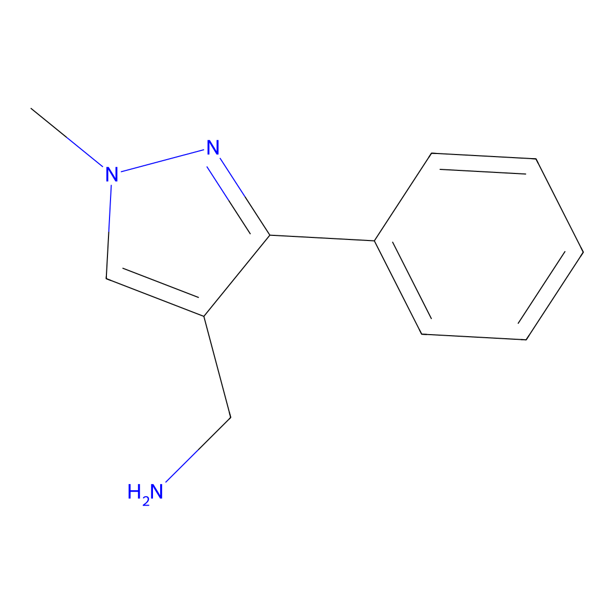(1-methyl-3-phenyl-1H-pyrazol-4-yl)methanamine molecular structure, CAS 1174310-40-7