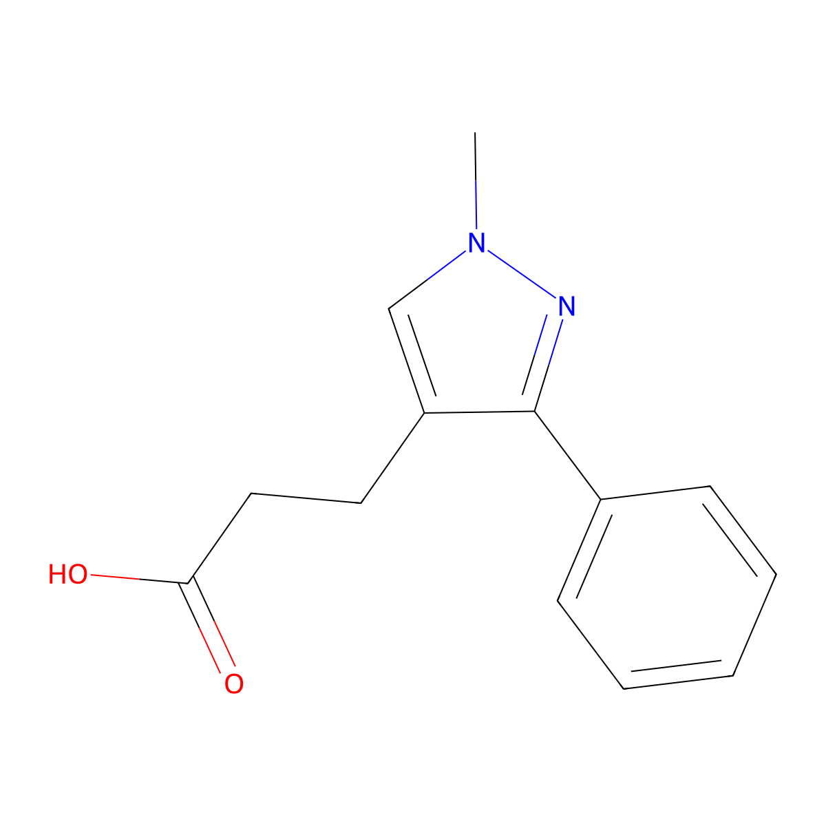 3-(1-methyl-3-phenyl-1H-pyrazol-4-yl)propanoic acid molecular structure, CAS 1174310-50-9