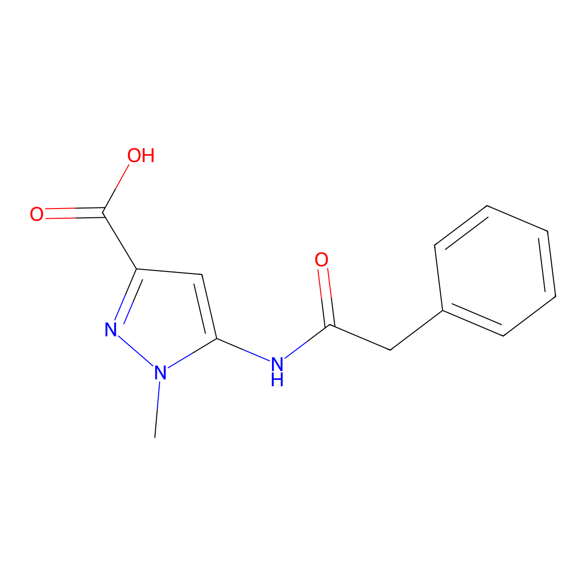 1-methyl-5-(2-phenylacetamido)-1H-pyrazole-3-carboxylic acid molecular structure, CAS 1174311-05-7