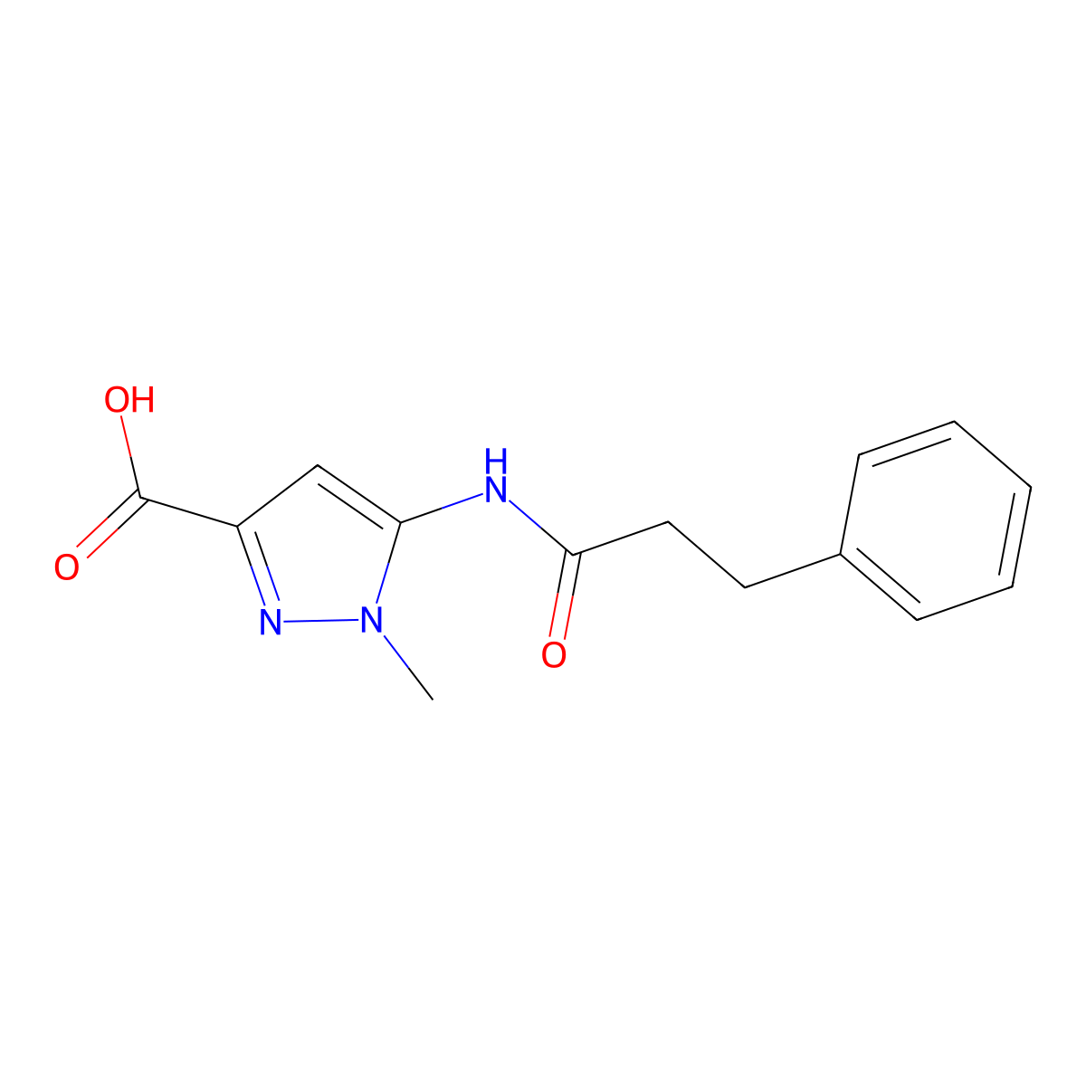 1-methyl-5-(3-phenylpropanamido)-1H-pyrazole-3-carboxylic acid molecular structure, CAS 1174311-09-1