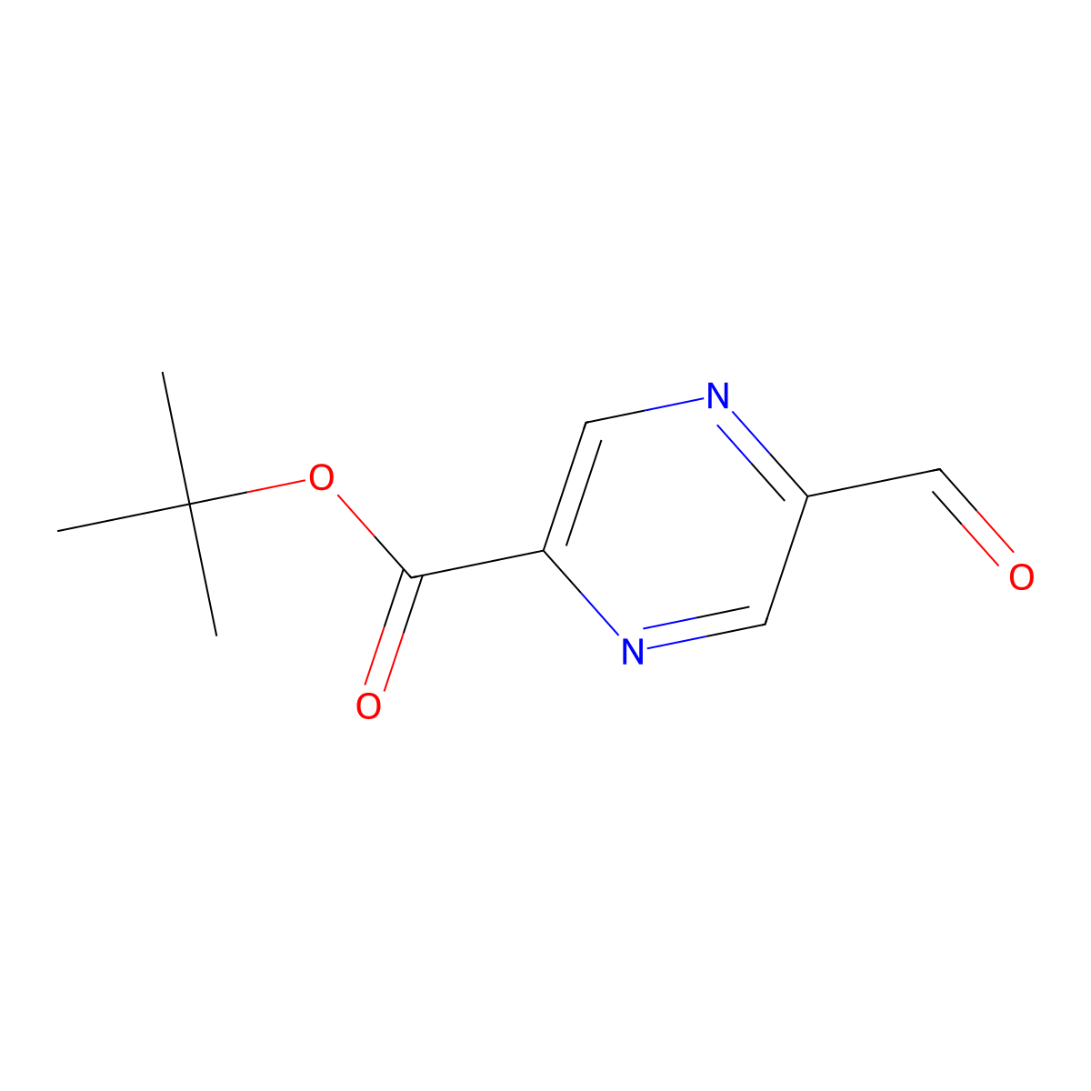 Tert-butyl 5-formylpyrazine-2-carboxylate molecular structure, CAS 1174321-08-4