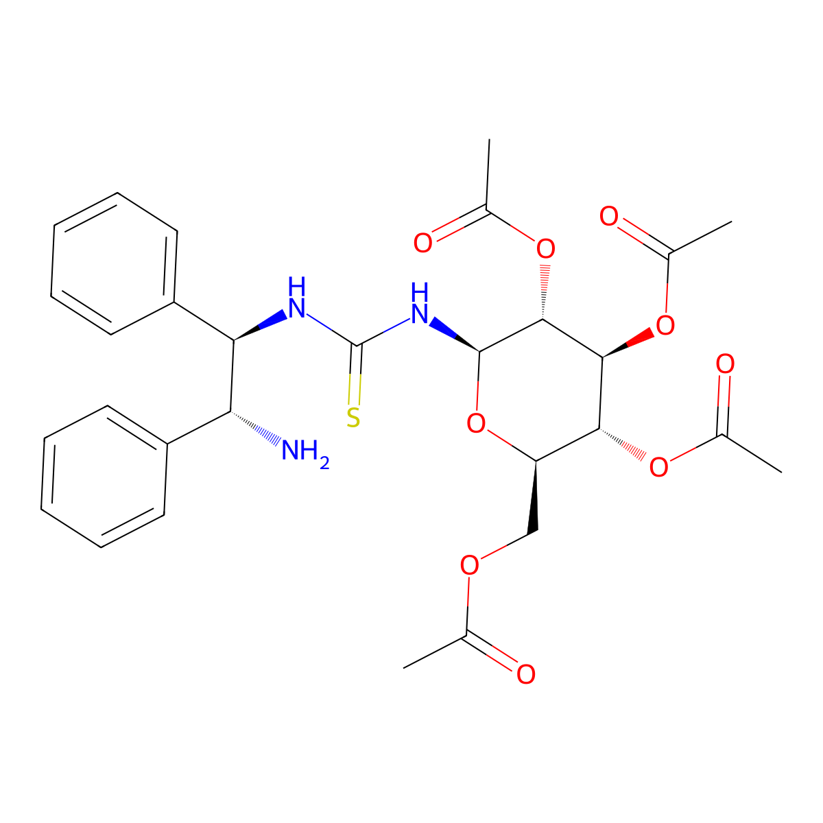 (2R,3R,4S,5R,6R)-2-(Acetoxymethyl)-6-(3-((1R,2R)-2-amino-1,2-diphenylethyl)thioureido)tetrahydro-2H-pyran-3,4,5-triyl triacetate molecular structure, CAS 1174340-49-8