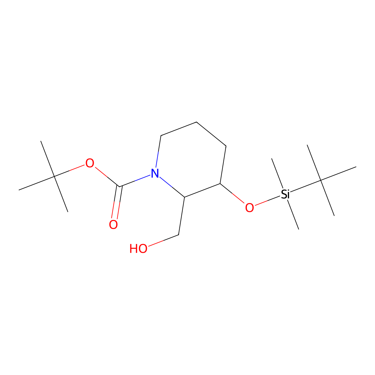 1-Piperidinecarboxylic acid, 3-[[(1,1-dimethylethyl)dimethylsilyl]oxy]-2-(hydroxymethyl)-, 1,1-dimethylethyl ester, (2R,3S)- molecular structure, CAS 1174386-89-0