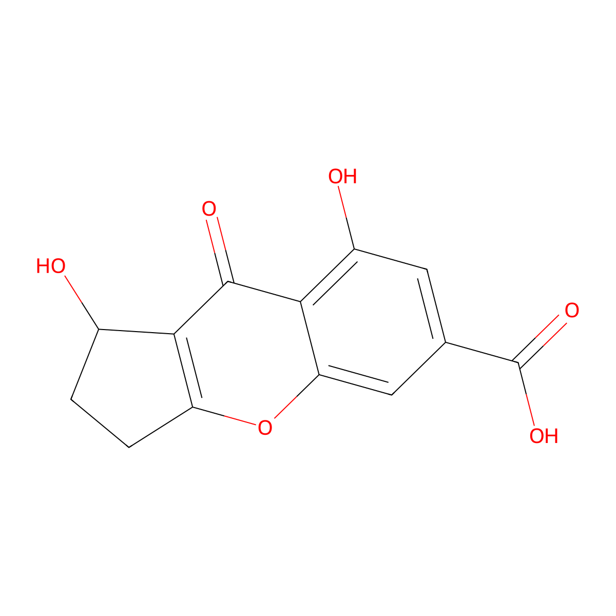 1,8-Dihydroxy-9-oxo-1,2,3,9-tetrahydrocyclopenta[b]chromene-6-carboxylic acid molecular structure, CAS 1174387-48-4
