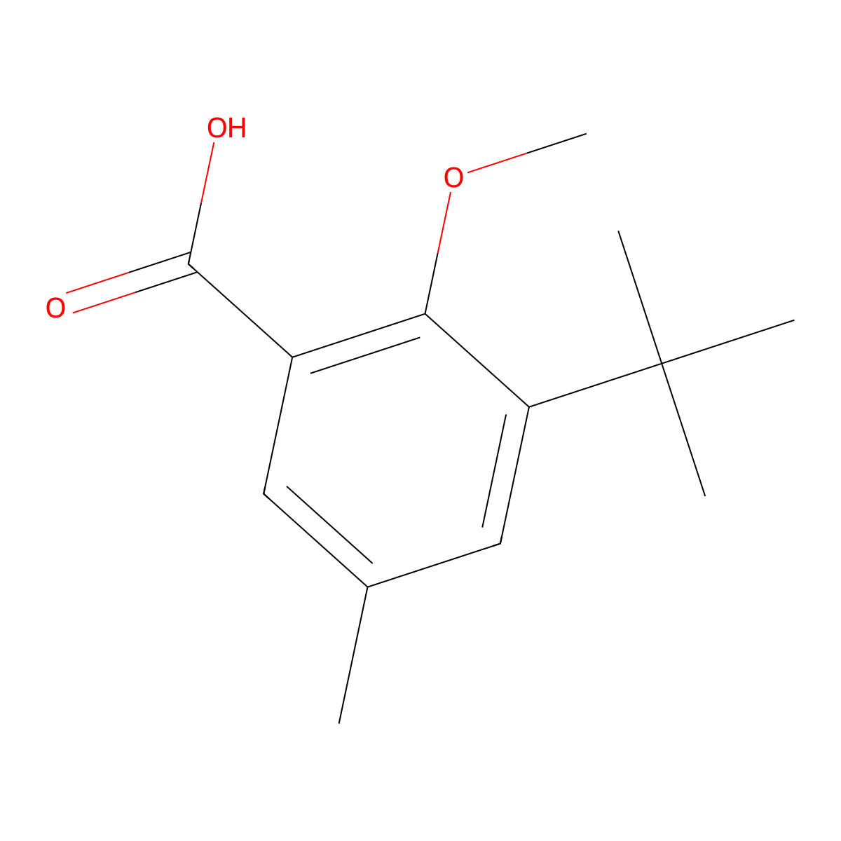 3-(1,1-Dimethylethyl)-2-methoxy-5-methylbenzoic acid molecular structure, CAS 117439-58-4
