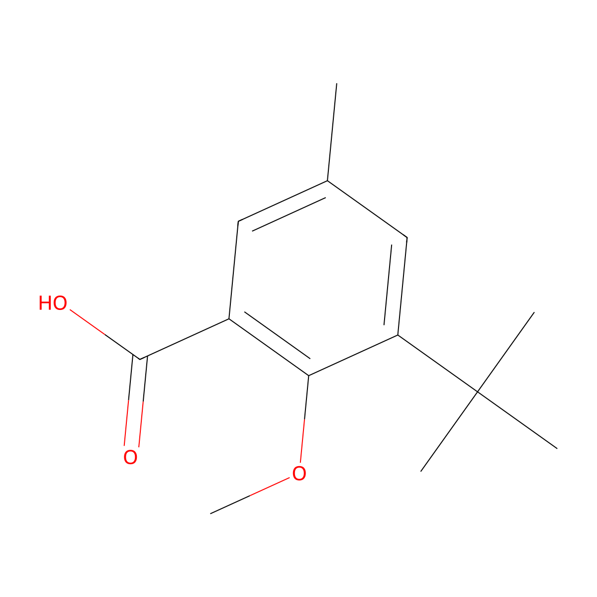 3-(1,1-Dimethylethyl)-2-methoxy-5-methylbenzoic acid molecular structure, CAS 117439-58-4