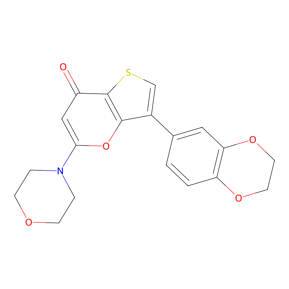 3-(2,3-dihydrobenzo[b][1,4]dioxin-6-yl)-5-morpholino-7H-thieno[3,2-b]pyran-7-one molecular structure, CAS 1174428-47-7