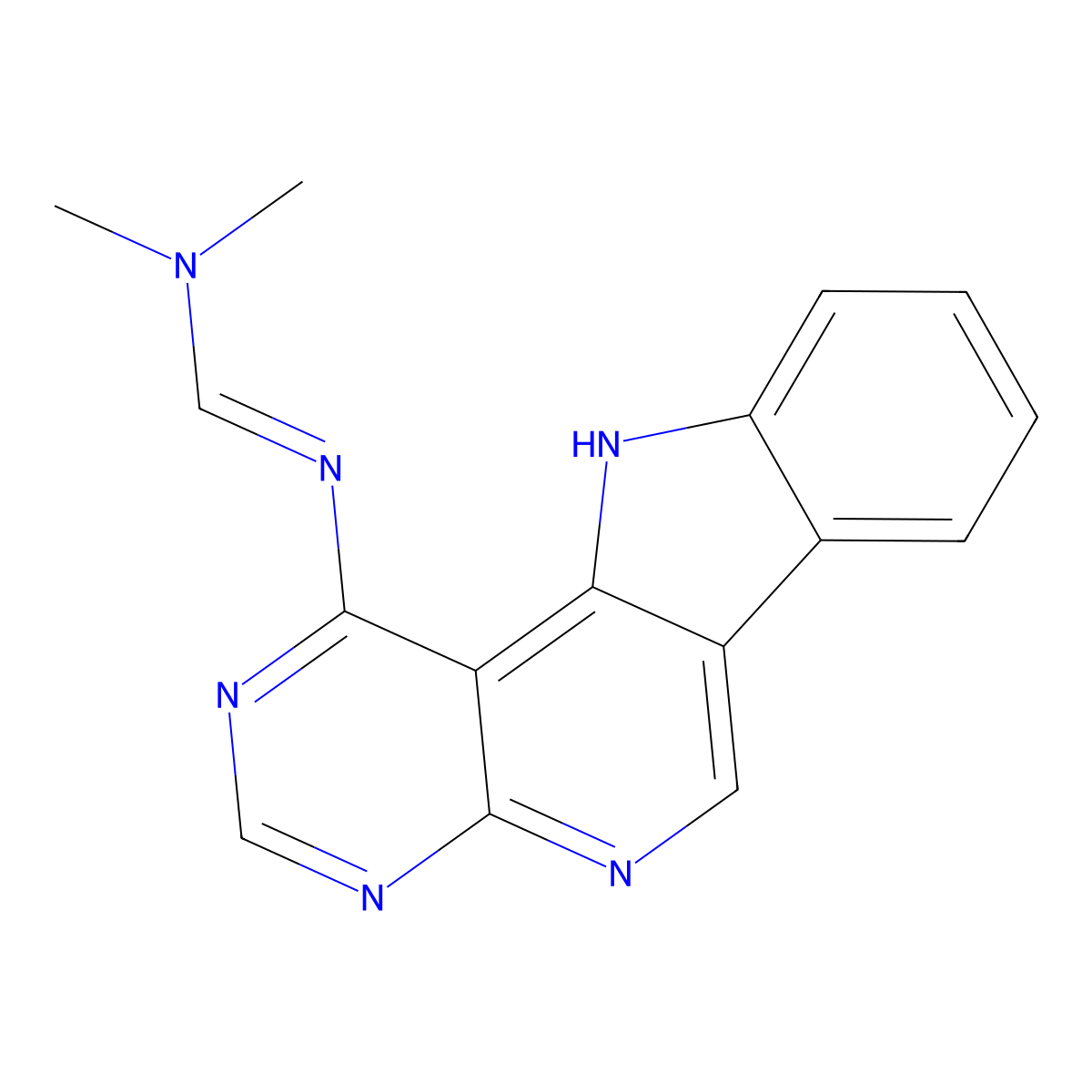 E-N,N-dimethyl-N'-(11H-pyrimido[5',4':5,6]pyrido[4,3-b]indol-1-yl)formimidamide molecular structure, CAS 1174495-57-8