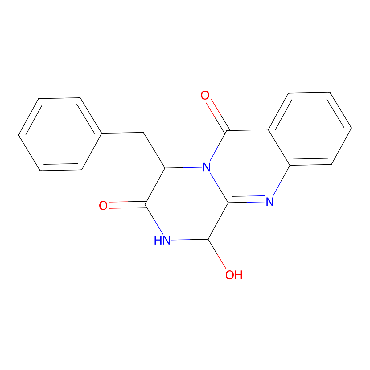(1R,4R)-4-benzyl-1-hydroxy-2,4-dihydro-1H-pyrazino[2,1-b]quinazoline-3,6-dione molecular structure, CAS 1174538-69-2