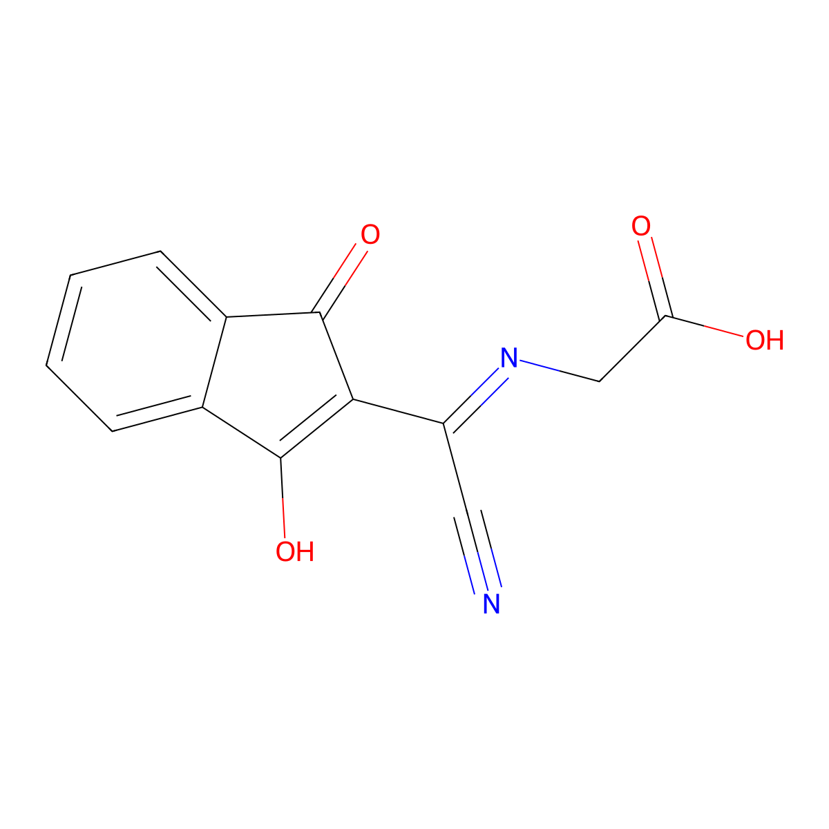 2-{[cyano(1,3-dioxo-1,3-dihydro-2H-inden-2-yliden)methyl]amino}acetic acid molecular structure, CAS 117457-10-0