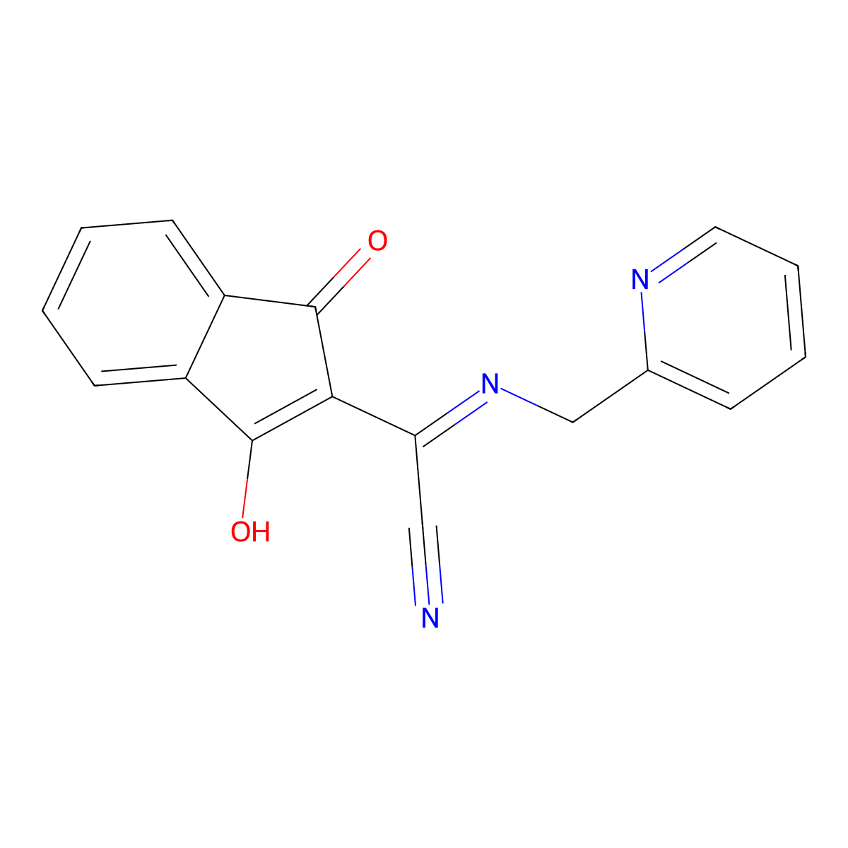 2-(1,3-dioxo-1,3-dihydro-2H-inden-2-yliden)-2-[(2-pyridinylmethyl)amino]acetonitrile molecular structure, CAS 117457-21-3