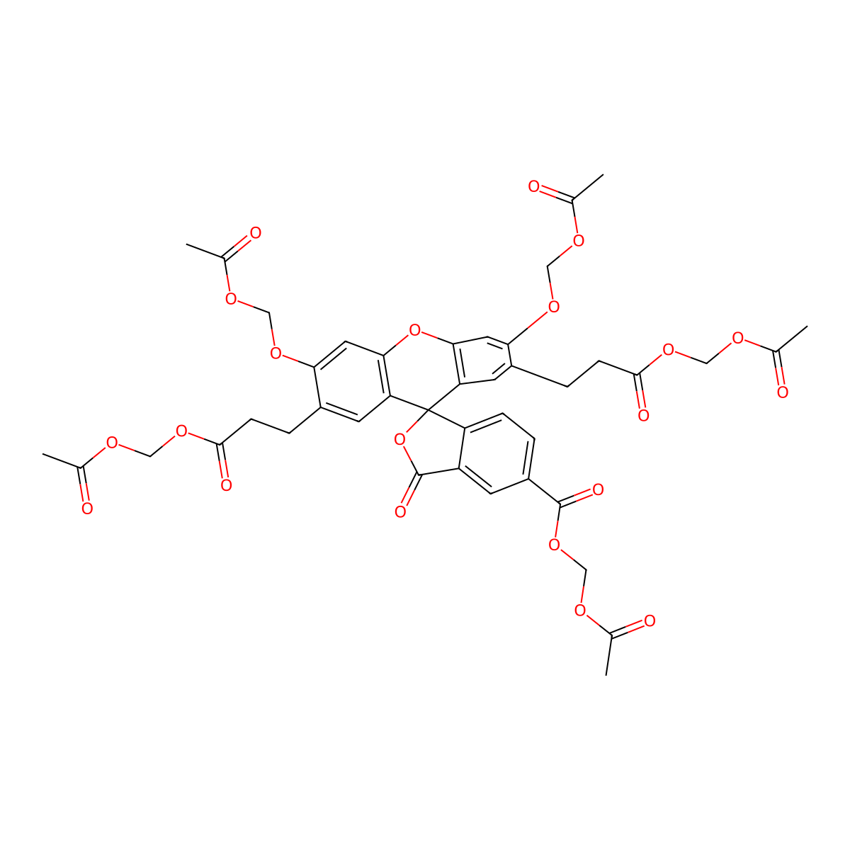 Spiro[isobenzofuran-1(3H),9'-[9H]xanthene]-2',7'-dipropanoic acid, 3',6'-bis(acetyloxy)-5(or 6)-[[(acetyloxy)methoxy]carbonyl]-3-oxo-, 2',7'-bis[(acetyloxy)methyl] ester molecular structure, CAS 117464-70-7