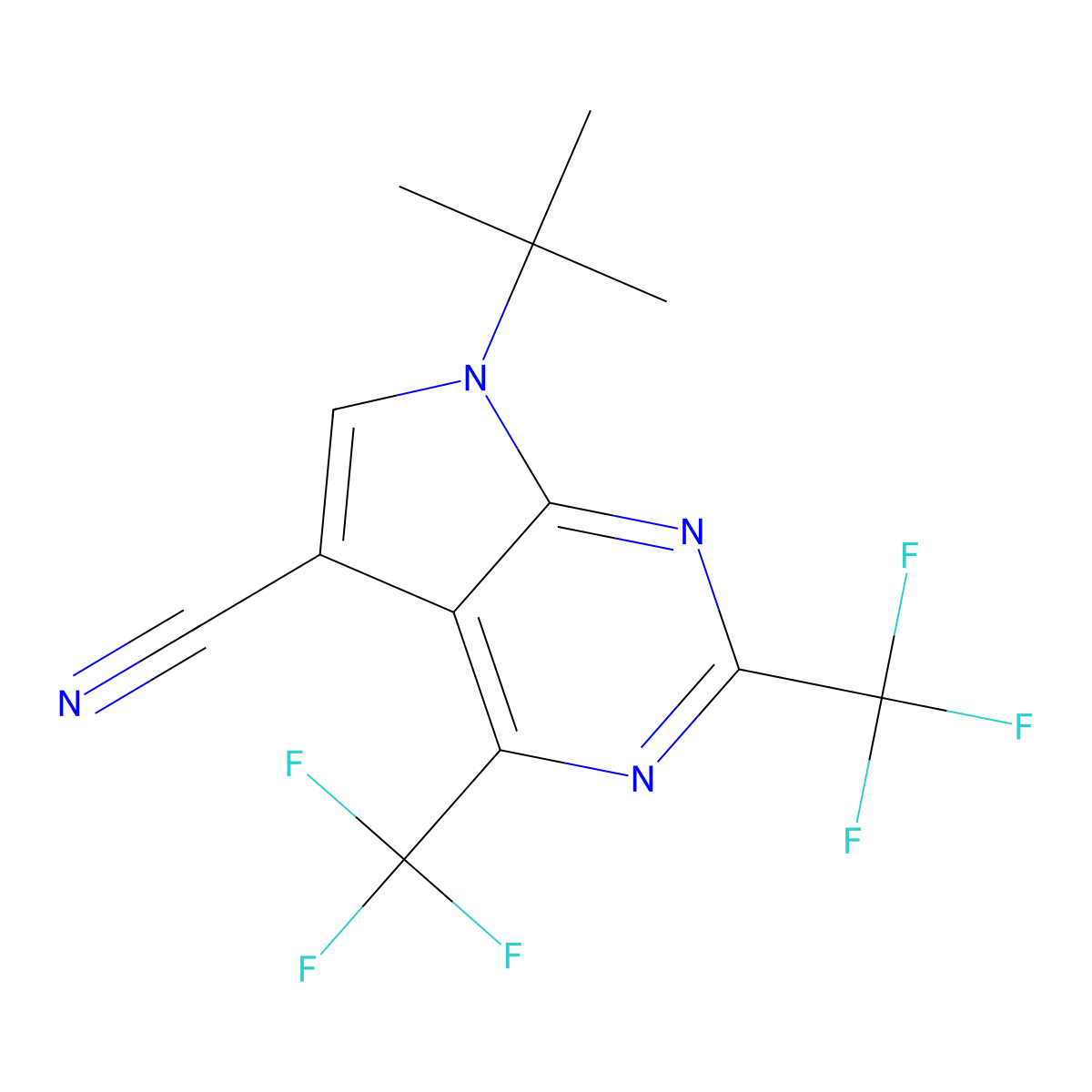 7-(tert-butyl)-2,4-bis(trifluoromethyl)-7H-pyrrolo[2,3-d]pyrimidine-5-carbonitrile molecular structure, CAS 1174652-30-2