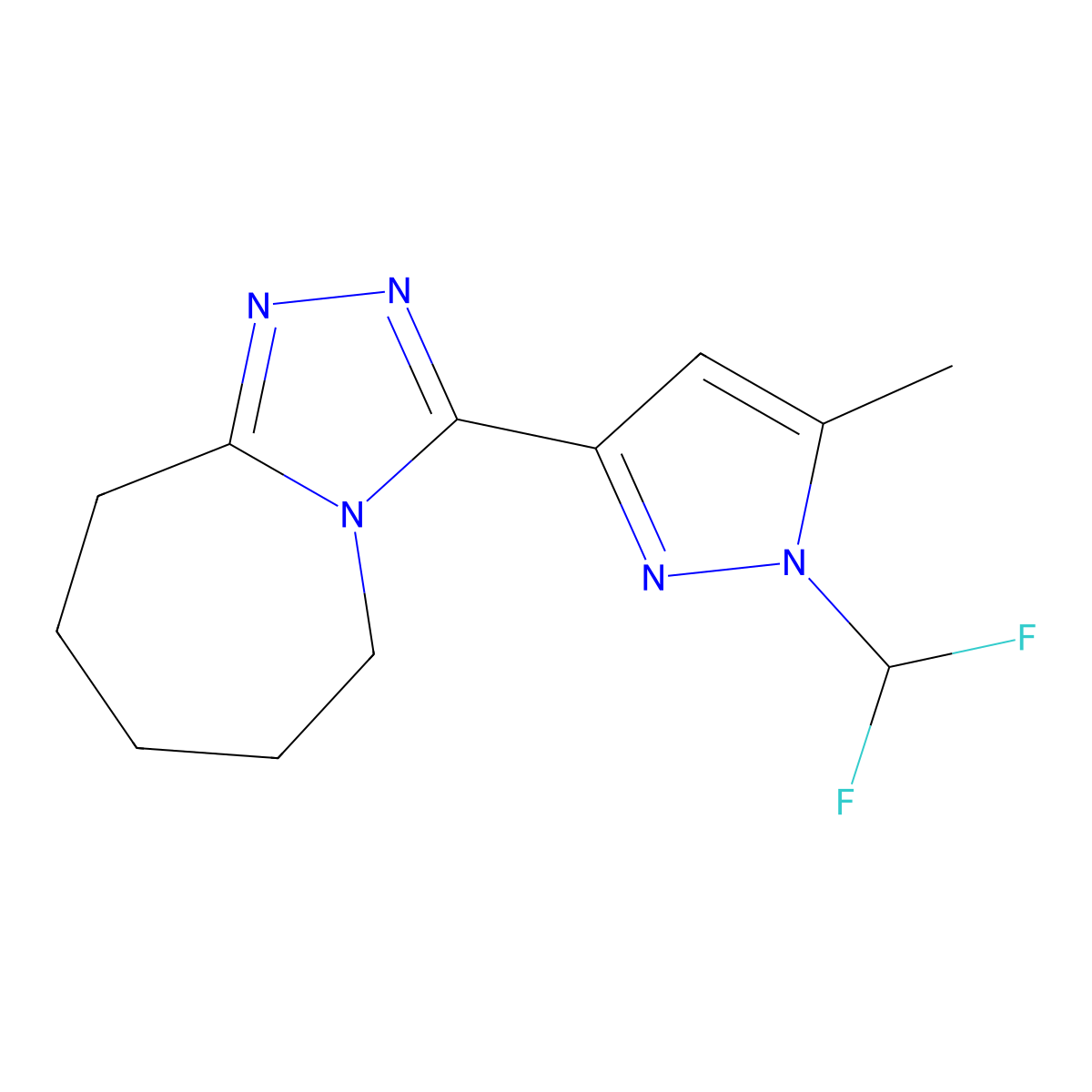 3-[1-(difluoromethyl)-5-methyl-1H-pyrazol-3-yl]-6,7,8,9-tetrahydro-5H-[1,2,4]triazolo[4,3-a]azepine molecular structure, CAS 1174830-44-4