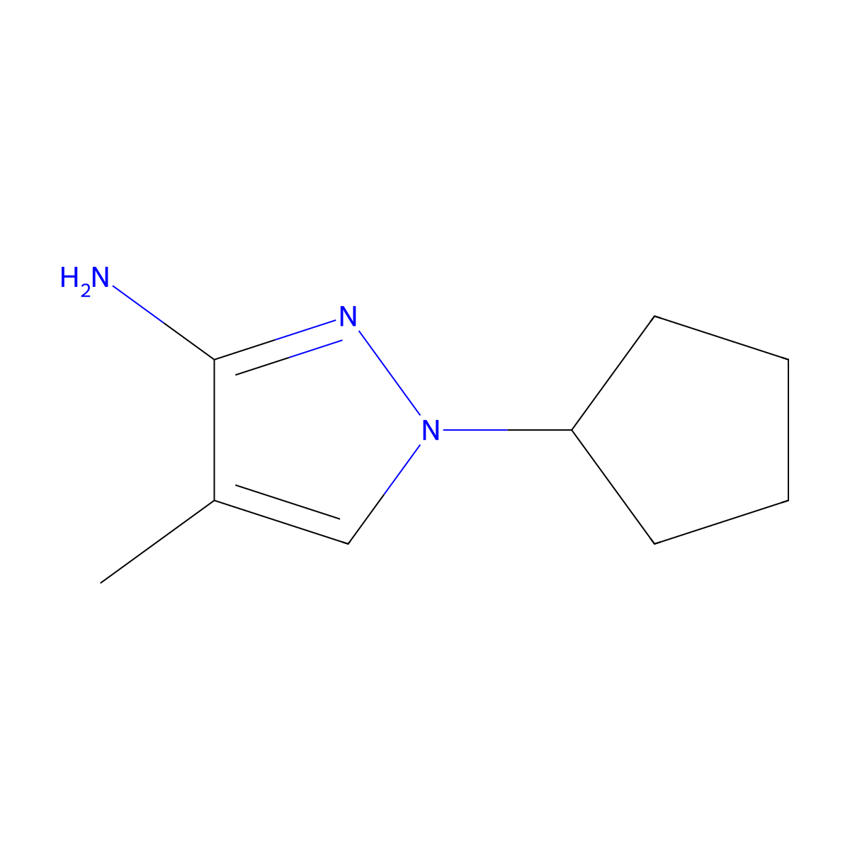 1-cyclopentyl-4-methyl-1H-pyrazol-3-amine molecular structure, CAS 1174830-52-4