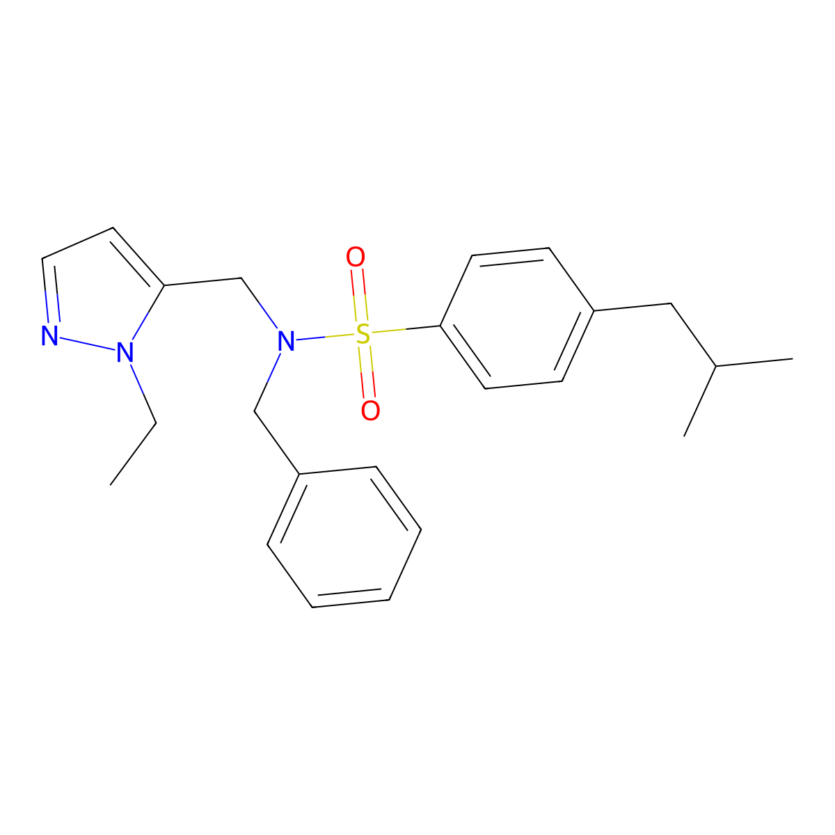 N-((1-Ethyl-1H-pyrazol-5-yl)methyl)-4-(2-methylpropyl)-N-(phenylmethyl)benzenesulfonamide molecular structure, CAS 1174830-90-0