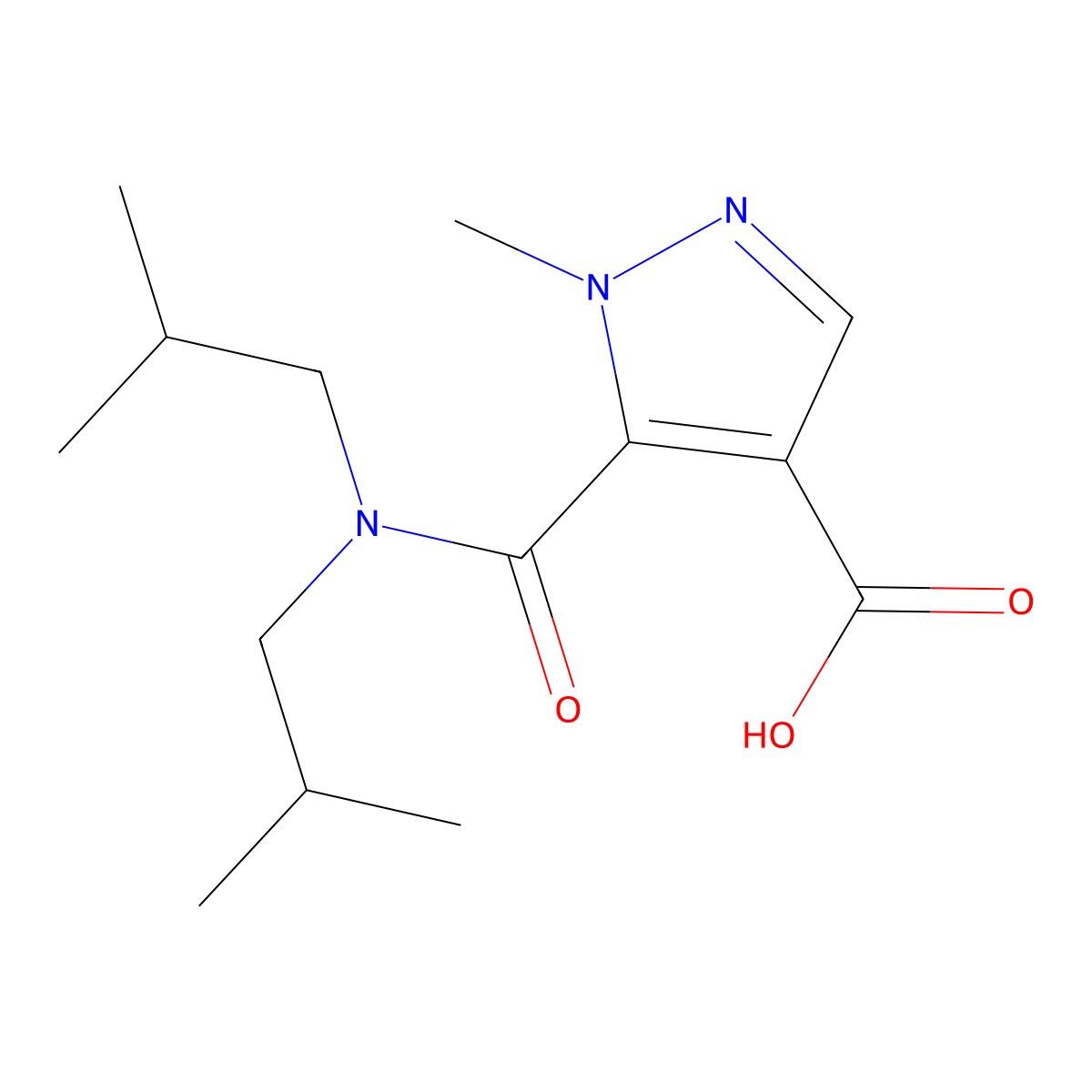 5-[bis(2-methylpropyl)carbamoyl]-1-methyl-1H-pyrazole-4-carboxylic acid molecular structure, CAS 1174831-45-8