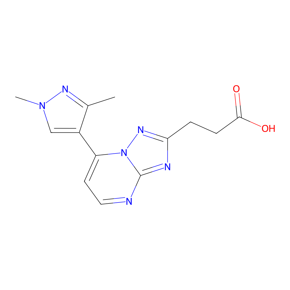 3-(7-(1,3-Dimethyl-1H-pyrazol-4-yl)-[1,2,4]triazolo[1,5-a]pyrimidin-2-yl)propanoic acid molecular structure, CAS 1174832-47-3