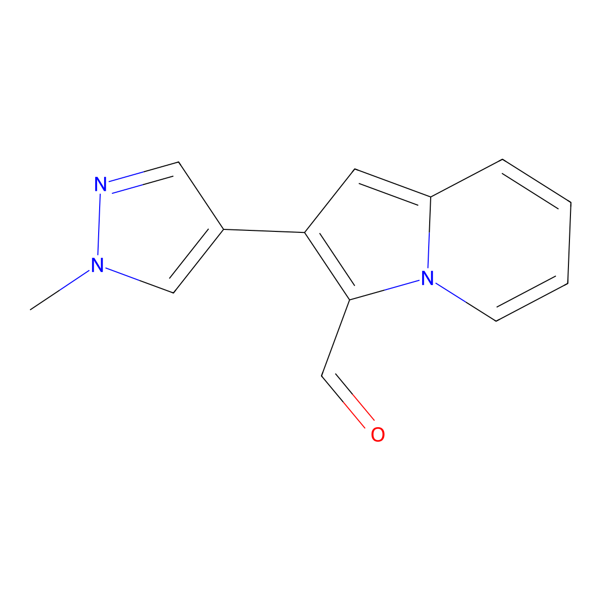 2-(1-methyl-1H-pyrazol-4-yl)indolizine-3-carbaldehyde molecular structure, CAS 1174833-16-9