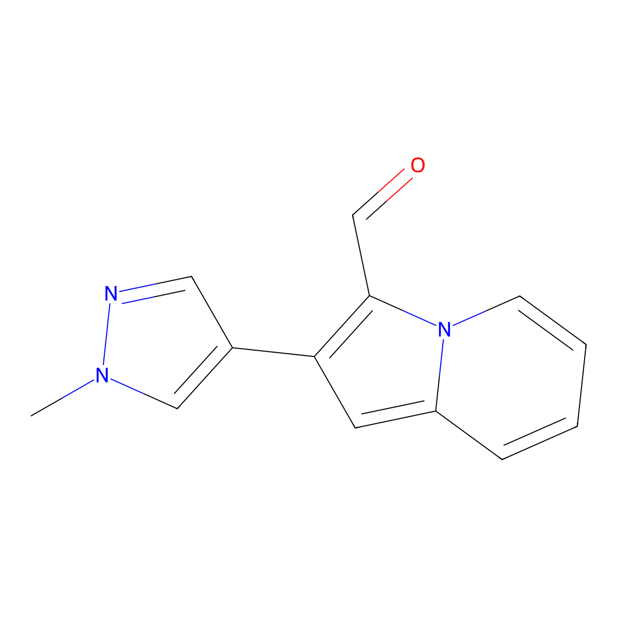 2-(1-methyl-1H-pyrazol-4-yl)indolizine-3-carbaldehyde molecular structure, CAS 1174833-16-9