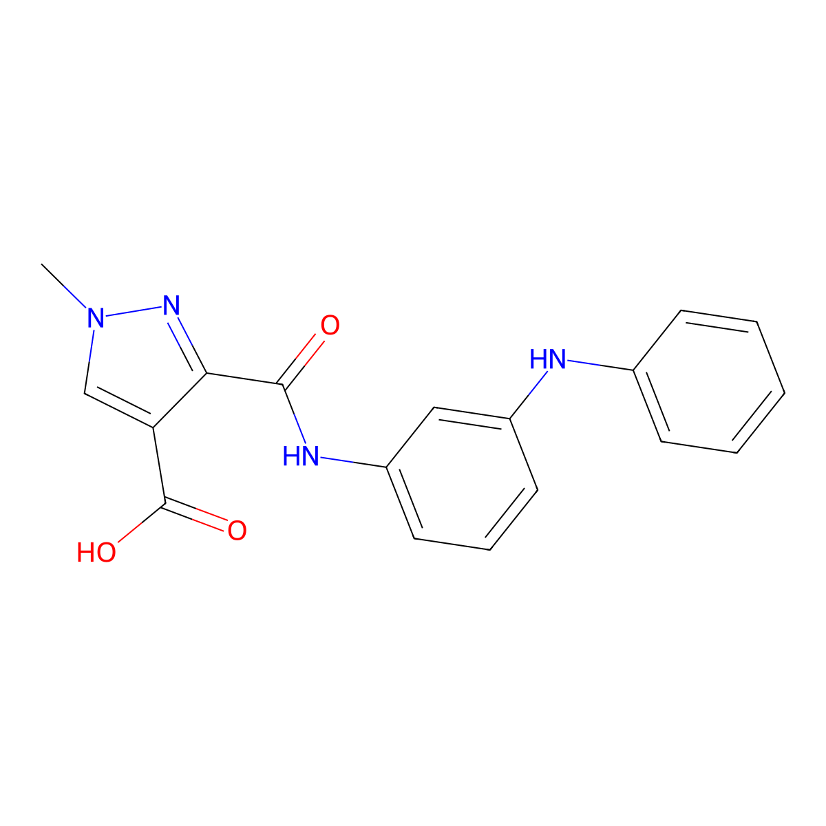 1-methyl-3-((3-(phenylamino)phenyl)carbamoyl)-1H-pyrazole-4-carboxylic acid molecular structure, CAS 1174833-21-6