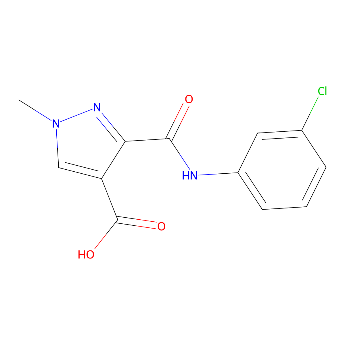 3-((3-chlorophenyl)carbamoyl)-1-methyl-1H-pyrazole-4-carboxylic acid molecular structure, CAS 1174833-79-4