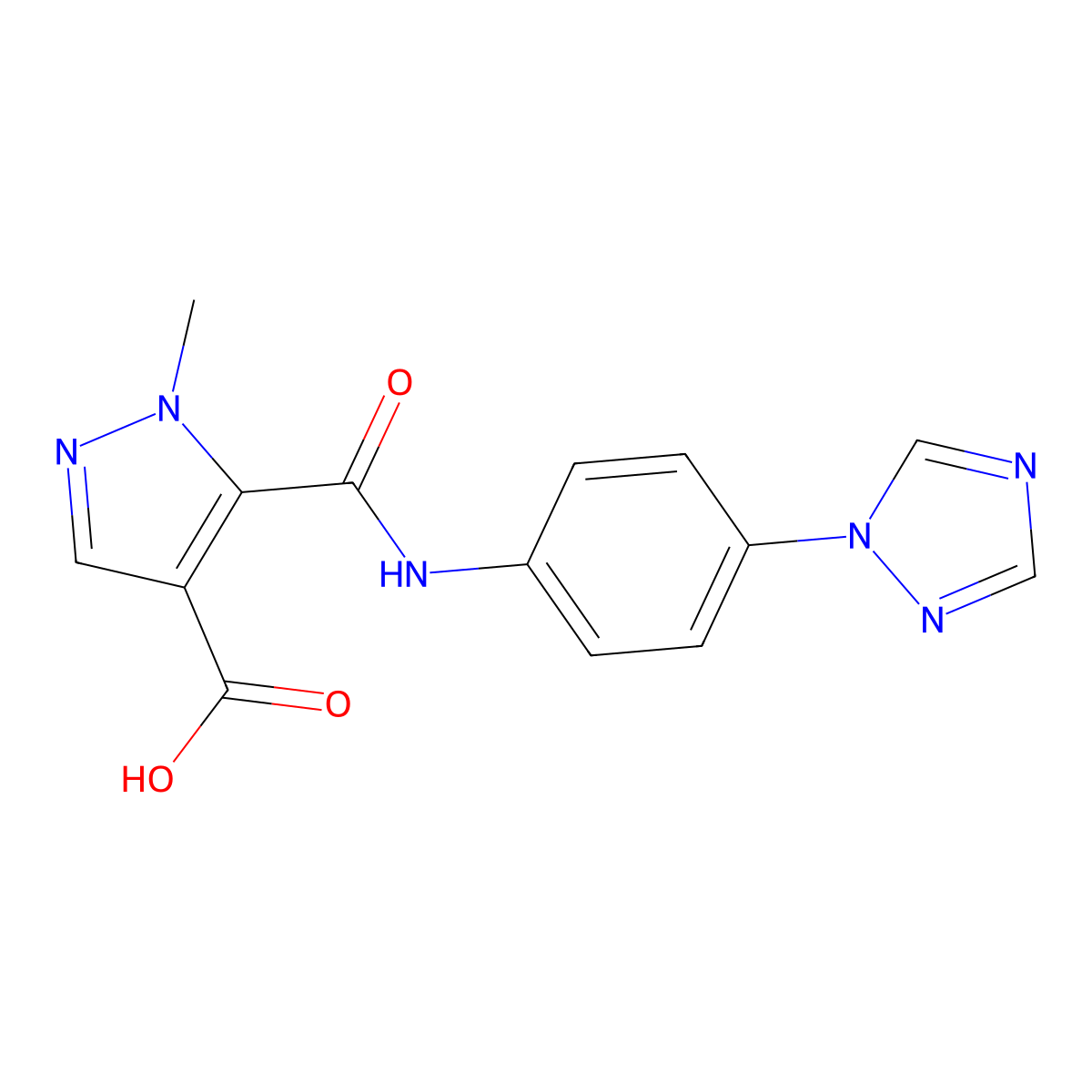 1-methyl-5-{[4-(1H-1,2,4-triazol-1-yl)phenyl]carbamoyl}-1H-pyrazole-4-carboxylic acid molecular structure, CAS 1174834-08-2