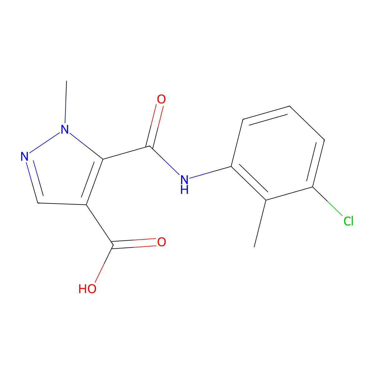 5-((3-chloro-2-methylphenyl)carbamoyl)-1-methyl-1H-pyrazole-4-carboxylic acid molecular structure, CAS 1174834-62-8