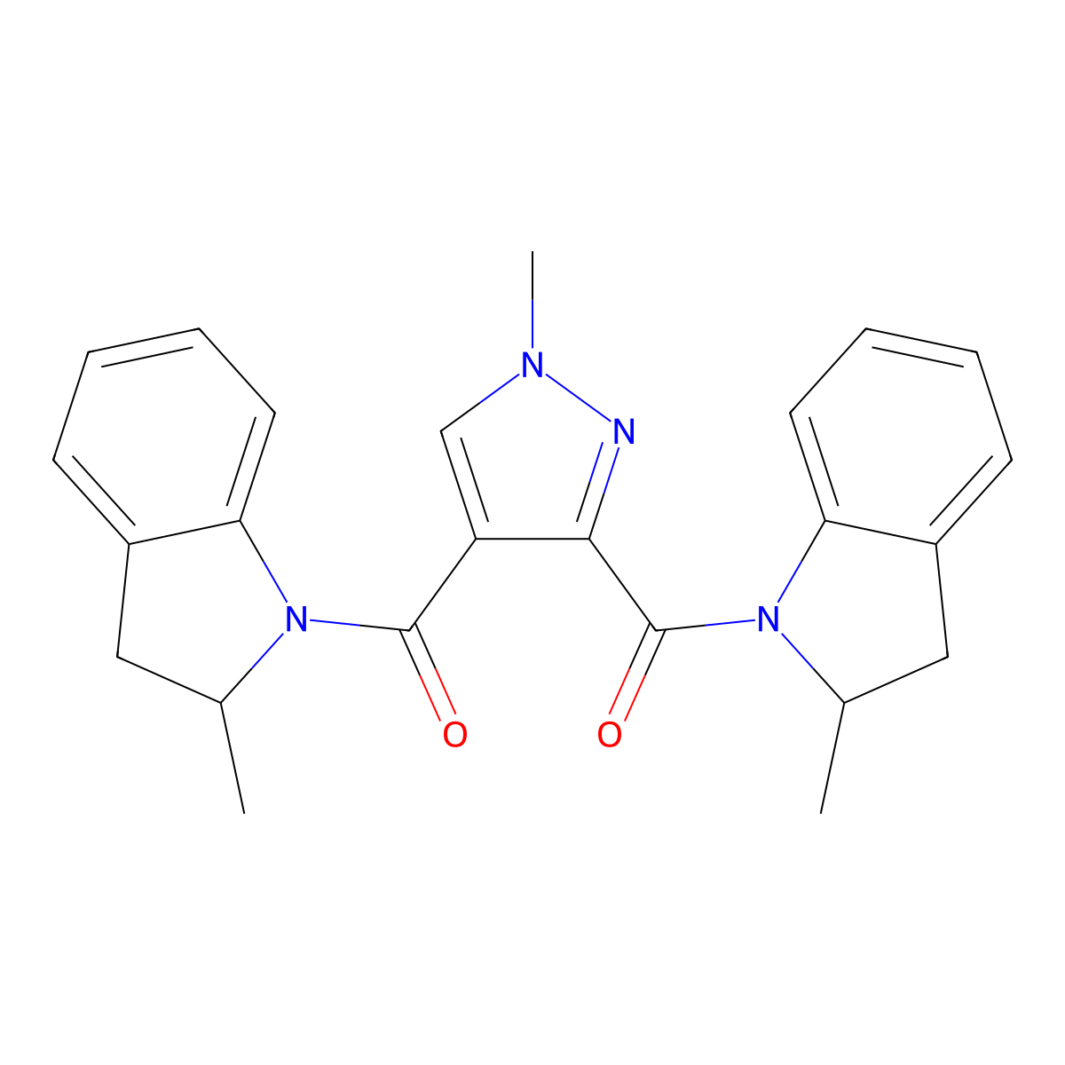 (1-methyl-1H-pyrazole-3,4-diyl)bis[(2-methyl-2,3-dihydro-1H-indol-1-yl)methanone] molecular structure, CAS 1174834-81-1