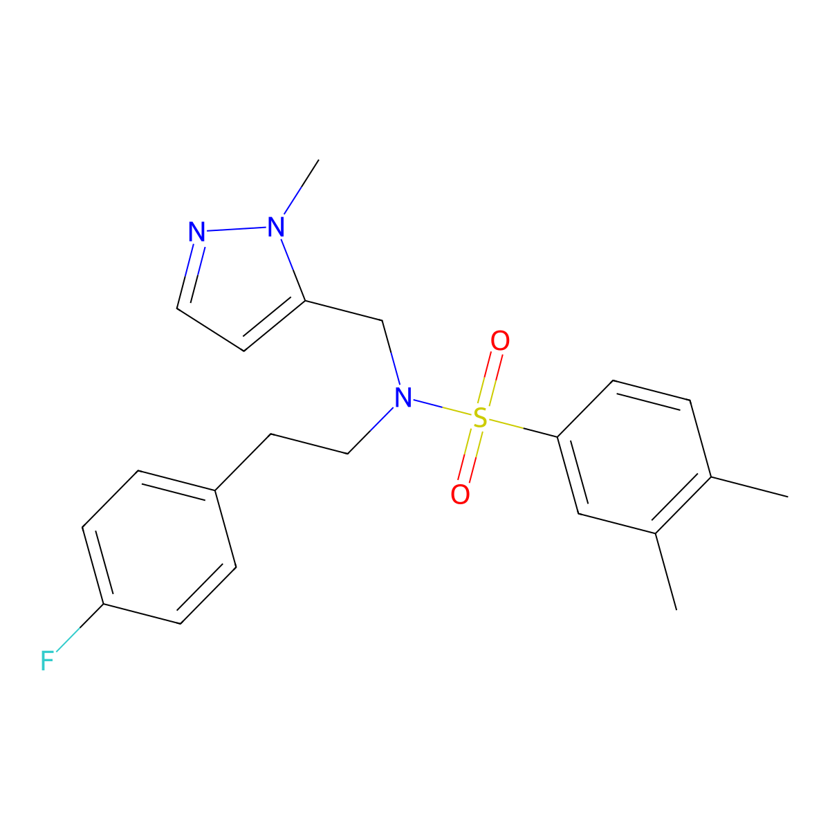 N-[2-(4-fluorophenyl)ethyl]-3,4-dimethyl-N-[(1-methyl-1H-pyrazol-5-yl)methyl]benzenesulfonamide molecular structure, CAS 1174835-35-8