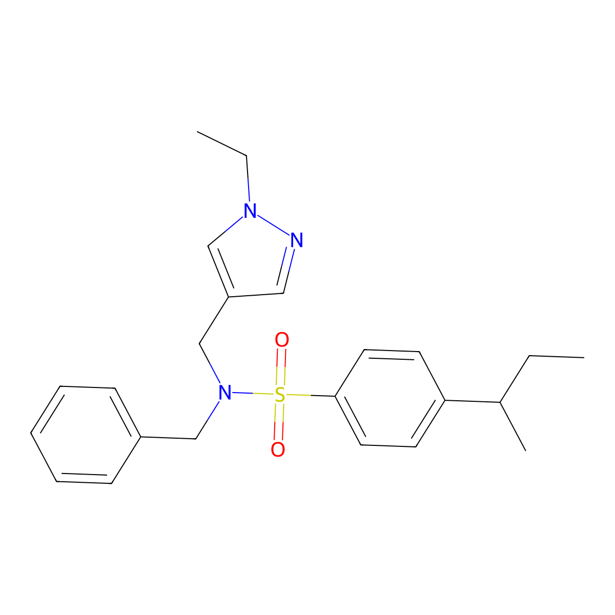 N-benzyl-4-(butan-2-yl)-N-[(1-ethyl-1H-pyrazol-4-yl)methyl]benzenesulfonamide molecular structure, CAS 1174835-38-1