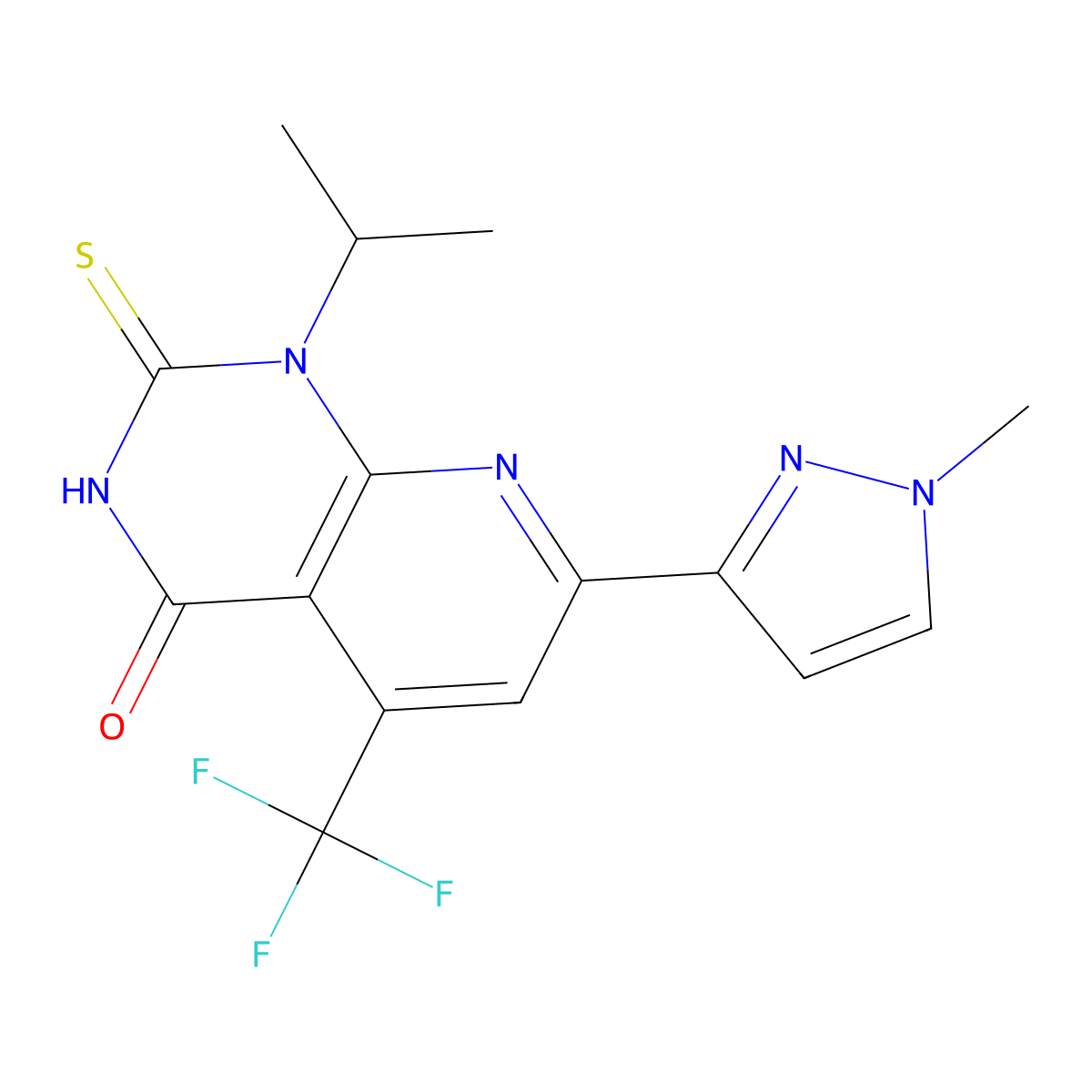 2,3-Dihydro-1-(1-methylethyl)-7-(1-methyl-1H-pyrazol-3-yl)-2-thioxo-5-(trifluoromethyl)pyrido(2,3-d)pyrimidin-4(1H)-one molecular structure, CAS 1174836-66-8