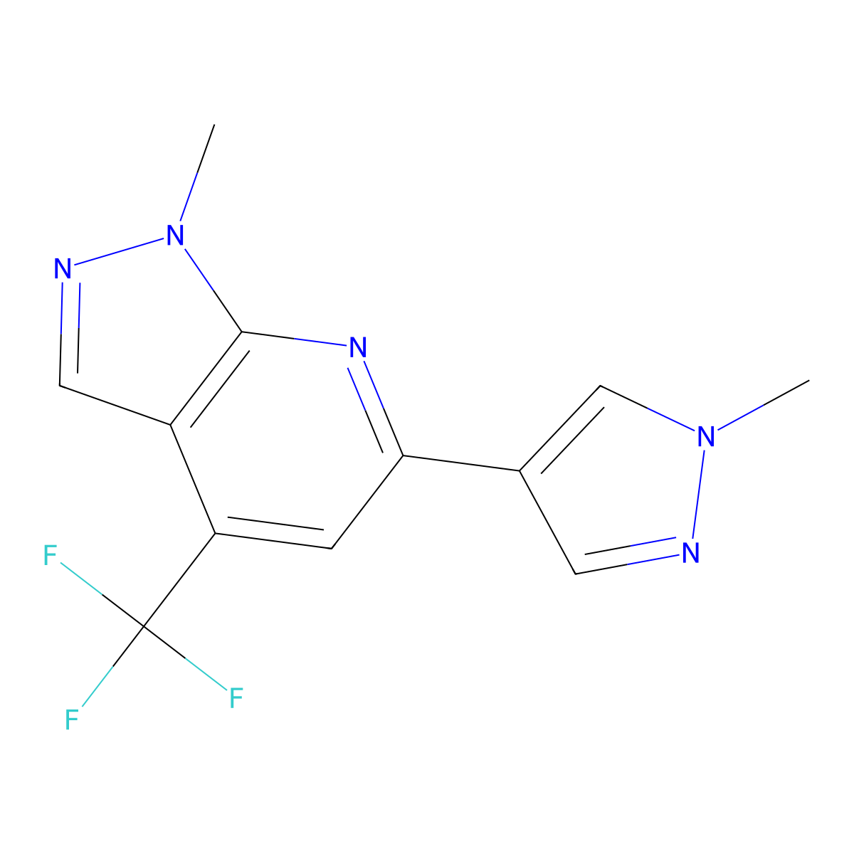 1-Methyl-6-(1-methyl-1H-pyrazol-4-yl)-4-(trifluoromethyl)-1H-pyrazolo[3,4-b]pyridine molecular structure, CAS 1174836-99-7
