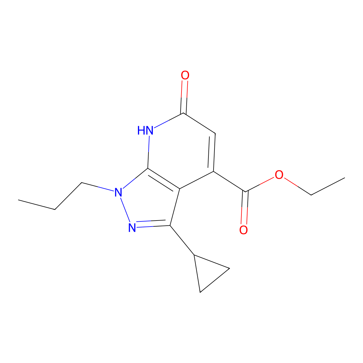 ethyl 3-cyclopropyl-6-oxo-1-propyl-6,7-dihydro-1H-pyrazolo[3,4-b]pyridine-4-carboxylate molecular structure, CAS 1174839-56-5