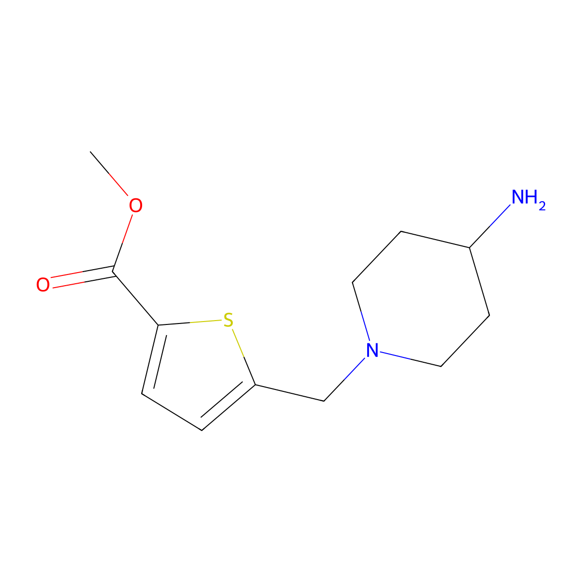 Methyl 5-((4-aminopiperidin-1-yl)methyl)thiophene-2-carboxylate molecular structure, CAS 1174839-62-3