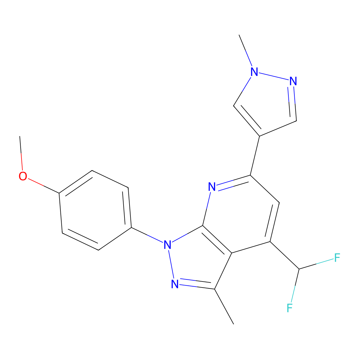 4-(difluoromethyl)-1-(4-methoxyphenyl)-3-methyl-6-(1-methyl-1H-pyrazol-4-yl)-1H-pyrazolo[3,4-b]pyridine molecular structure, CAS 1174841-67-8