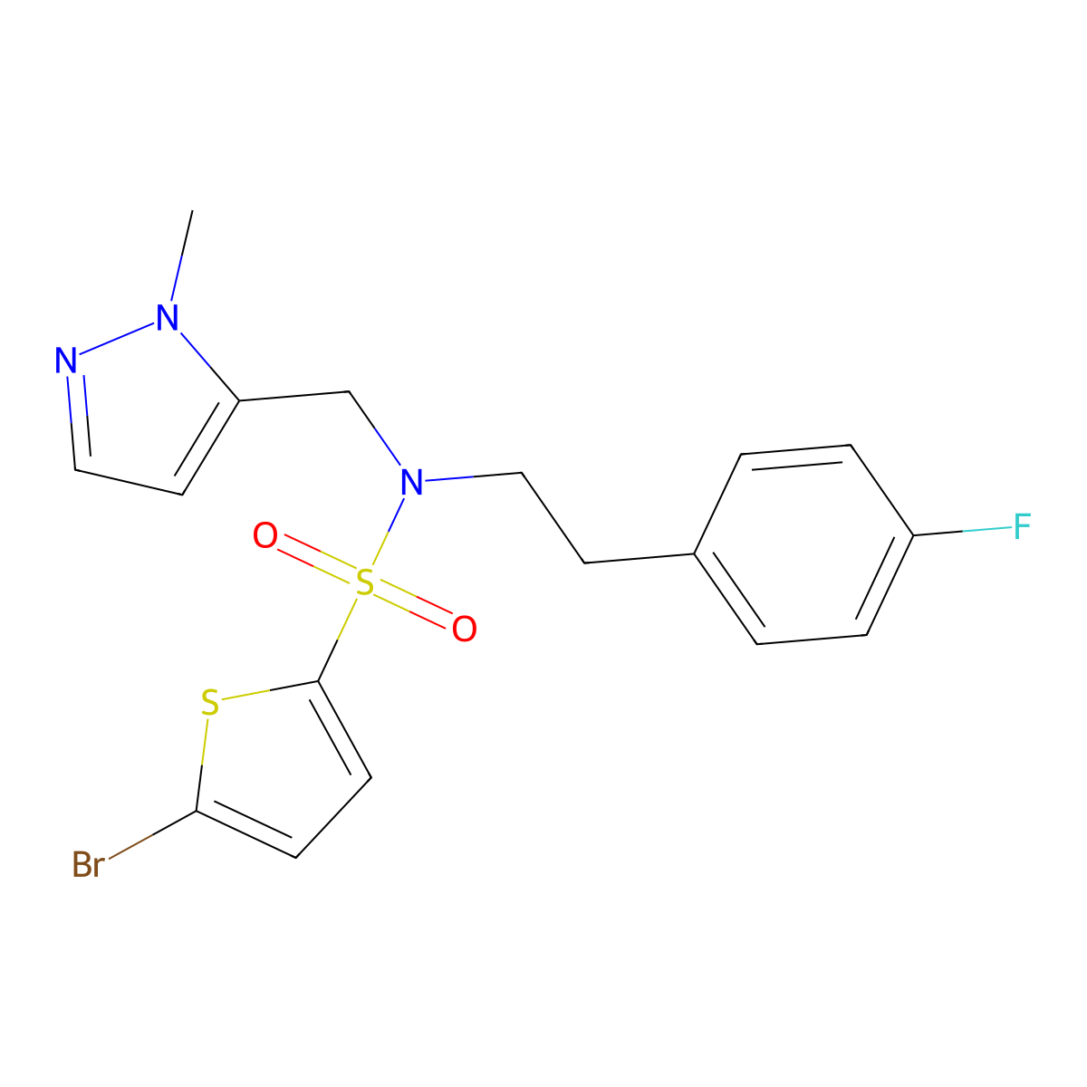 5-bromo-N-[2-(4-fluorophenyl)ethyl]-N-[(1-methyl-1H-pyrazol-5-yl)methyl]thiophene-2-sulfonamide molecular structure, CAS 1174843-23-2