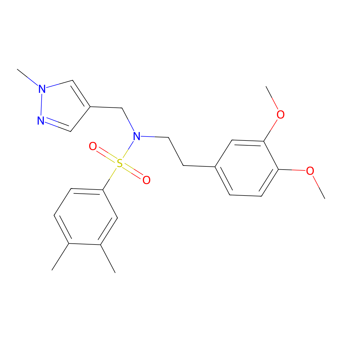 N-(2-(3,4-Dimethoxyphenyl)ethyl)-3,4-dimethyl-N-((1-methyl-1H-pyrazol-4-yl)methyl)benzenesulfonamide molecular structure, CAS 1174844-14-4