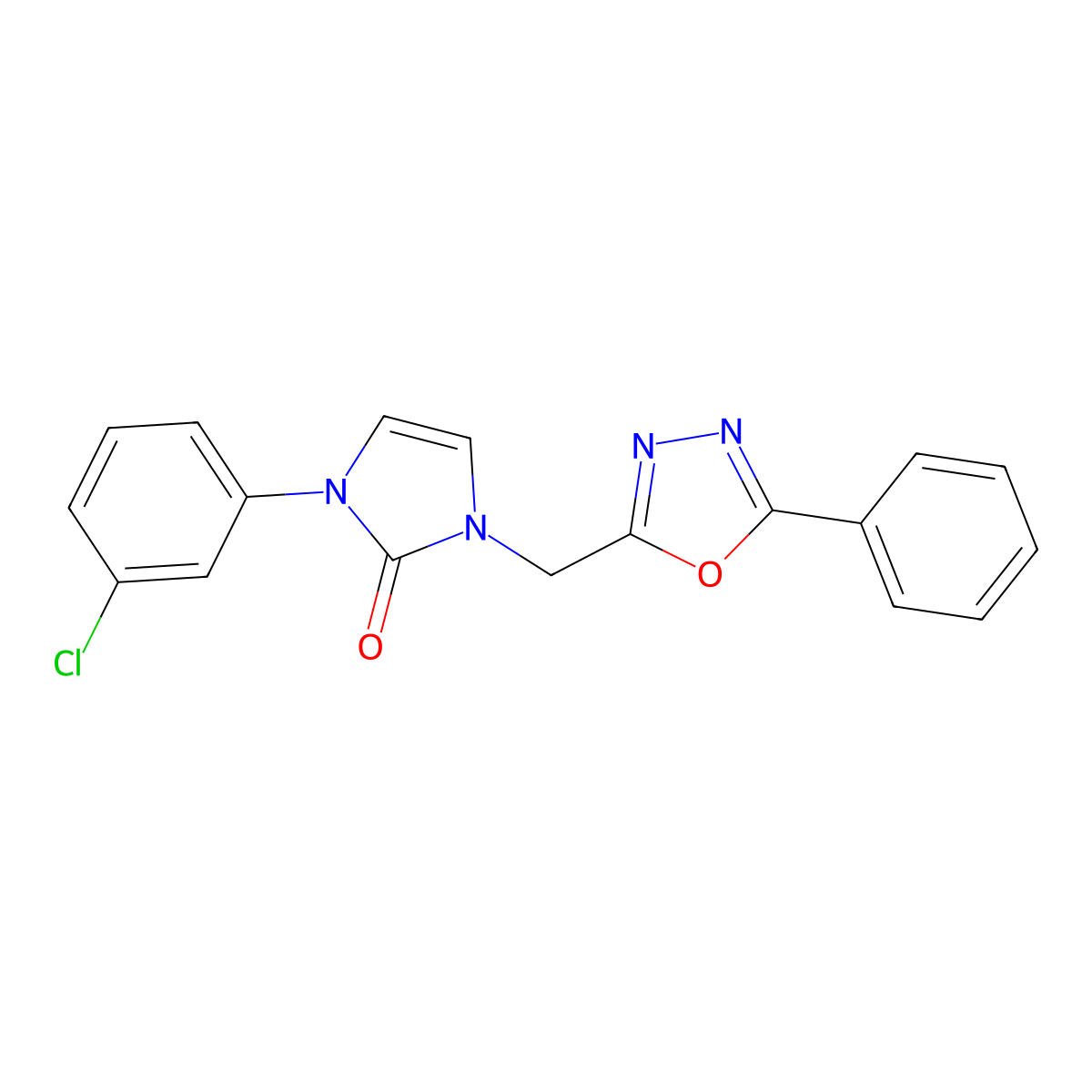 1-(3-Chlorophenyl)-3-[(5-phenyl-1,3,4-oxadiazol-2-yl)methyl]imidazol-2-one molecular structure, CAS 1174845-16-9