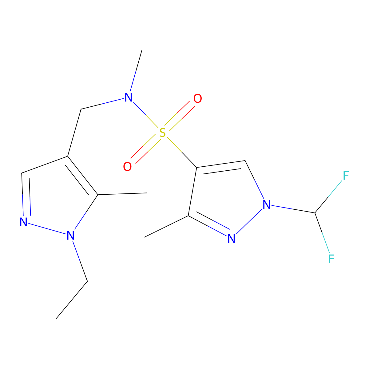 1-(difluoromethyl)-N-[(1-ethyl-5-methyl-1H-pyrazol-4-yl)methyl]-N,3-dimethyl-1H-pyrazole-4-sulfonamide molecular structure, CAS 1174845-67-0