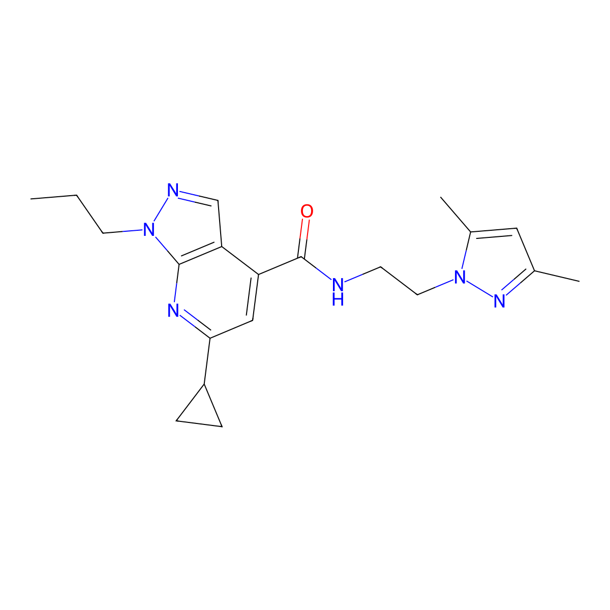 6-cyclopropyl-N-[2-(3,5-dimethyl-1H-pyrazol-1-yl)ethyl]-1-propyl-1H-pyrazolo[3,4-b]pyridine-4-carboxamide molecular structure, CAS 1174846-41-3