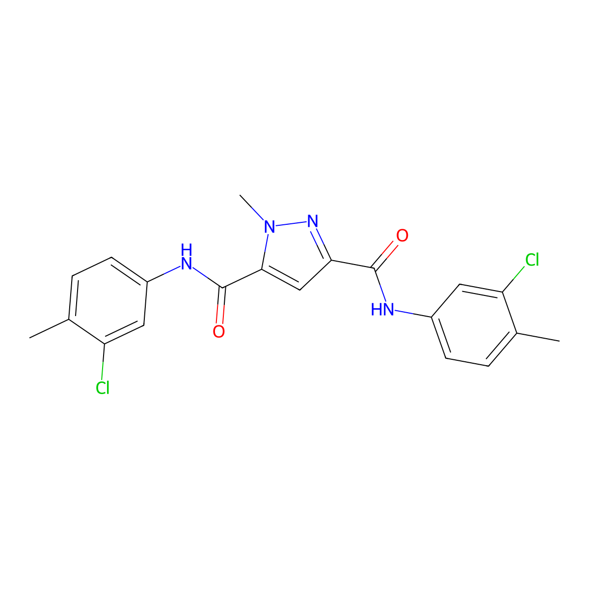 N,N'-bis(3-chloro-4-methylphenyl)-1-methyl-1H-pyrazole-3,5-dicarboxamide molecular structure, CAS 1174846-95-7