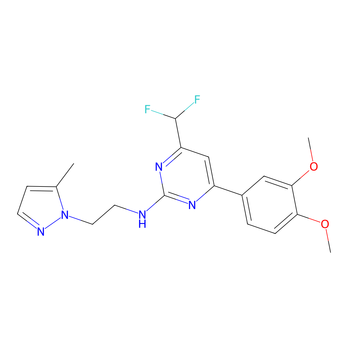 4-(difluoromethyl)-6-(3,4-dimethoxyphenyl)-N-[2-(5-methyl-1H-pyrazol-1-yl)ethyl]pyrimidin-2-amine molecular structure, CAS 1174846-99-1